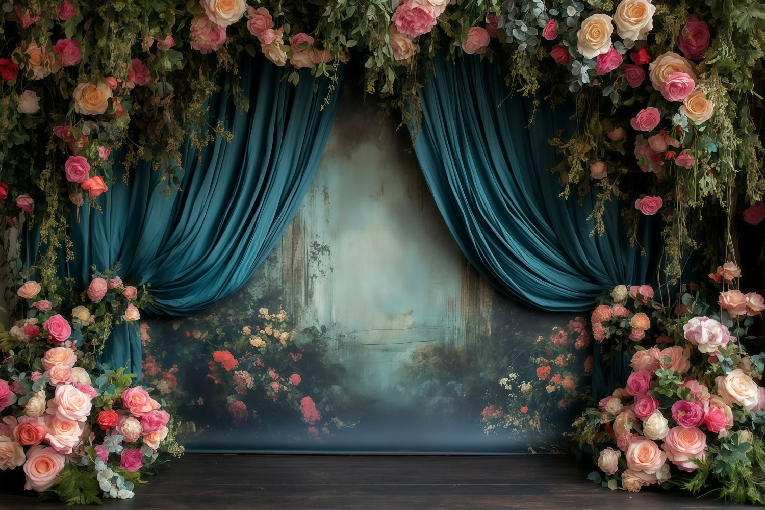 Toile de fond Victorienne Mur Jardin Rêve Drapés Teal Vintage GQ4-325
