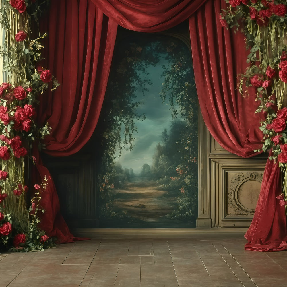 Toile de fond Rétro Photo Drapes Roses Rouges Romantiques Vintage GQ4-331