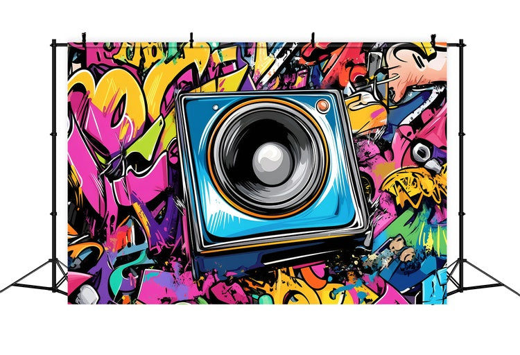 Toile de fond Photographie Vintage Mur Haut-Parleur Graffiti Coloré GQ4-334