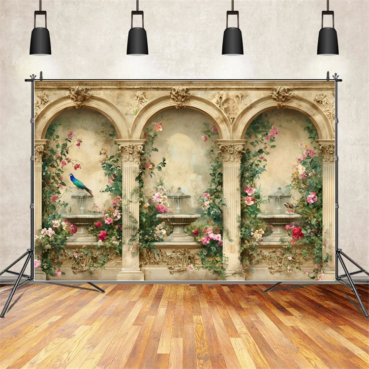 Toile de fond Rétro Photo Arche Fontaine Fleurie Vintage GQ4-336