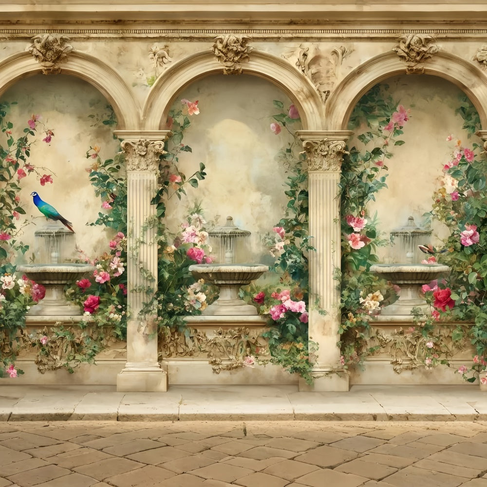 Toile de fond Rétro Photo Arche Fontaine Fleurie Vintage GQ4-336