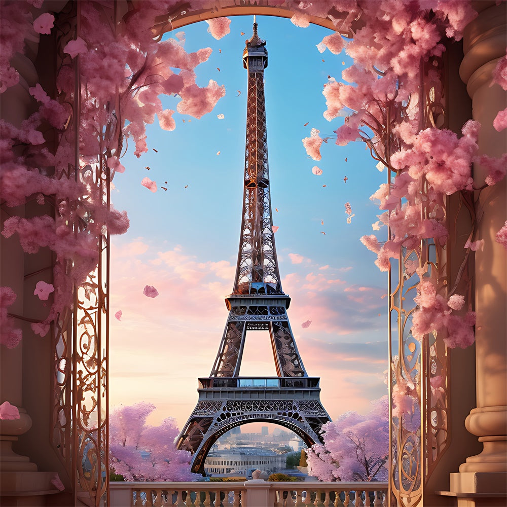 Toile de fond Photo Paris Balcon Fleuri Arche Vue GQ4-63