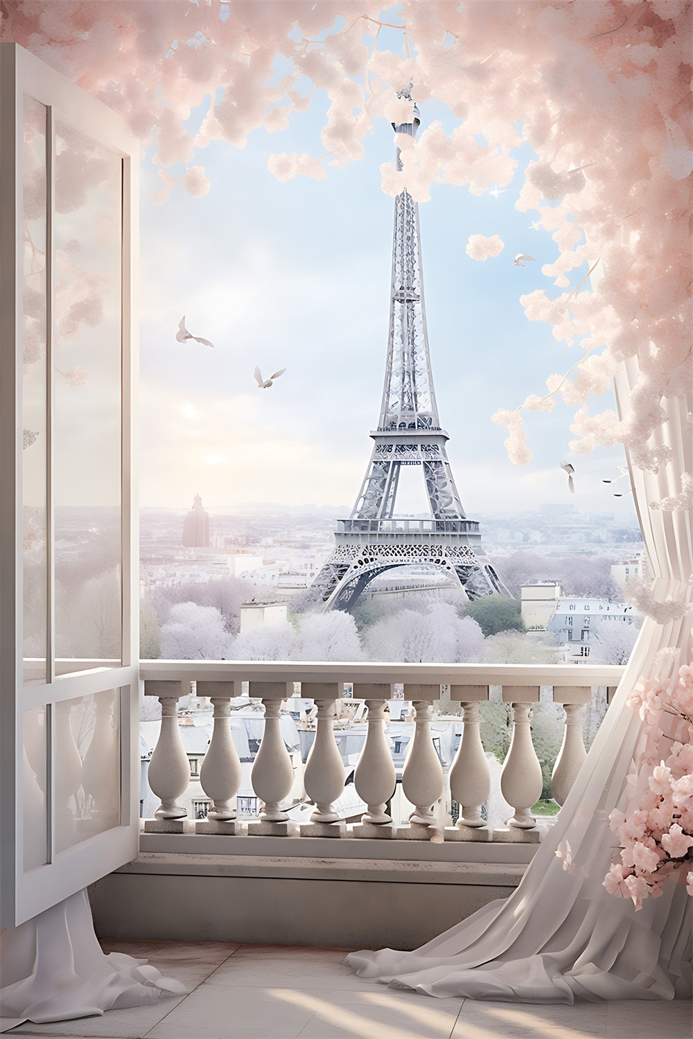 Toile de fond Thème Paris Balcon Élégant Tour Eiffel GQ4-64