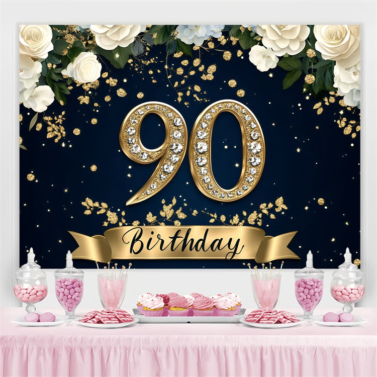 Toile de fond Personnalisable Anniversaire Diamant 90ème Fleurs GQ4-7