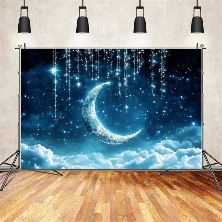 Toile de fond Lune et Étoiles Lune Bleu Minuit GQ5-68