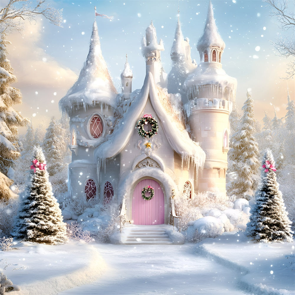 Toile de fond photo Noël Porte Rose et Rêves d’Hiver GQ57-25