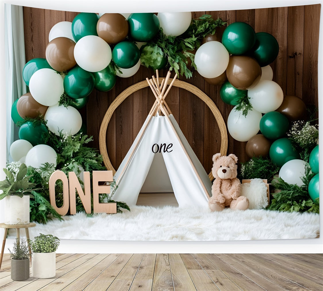Toile de fond Décor Anniversaire 1 an Aventure Rustique Sous Tente GQ6-331