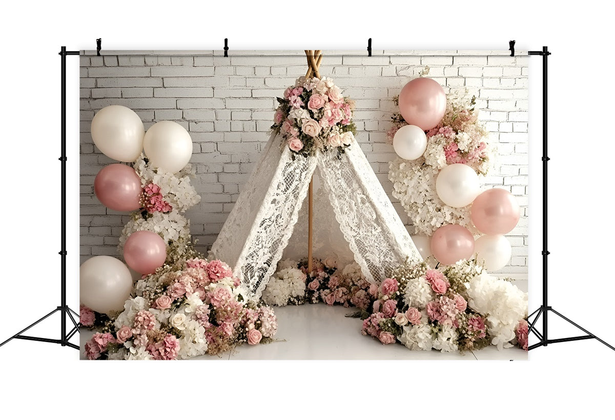 Toile de fond Photo Gâteau Smash Fille Tente Rose Fleurie GQ6-340
