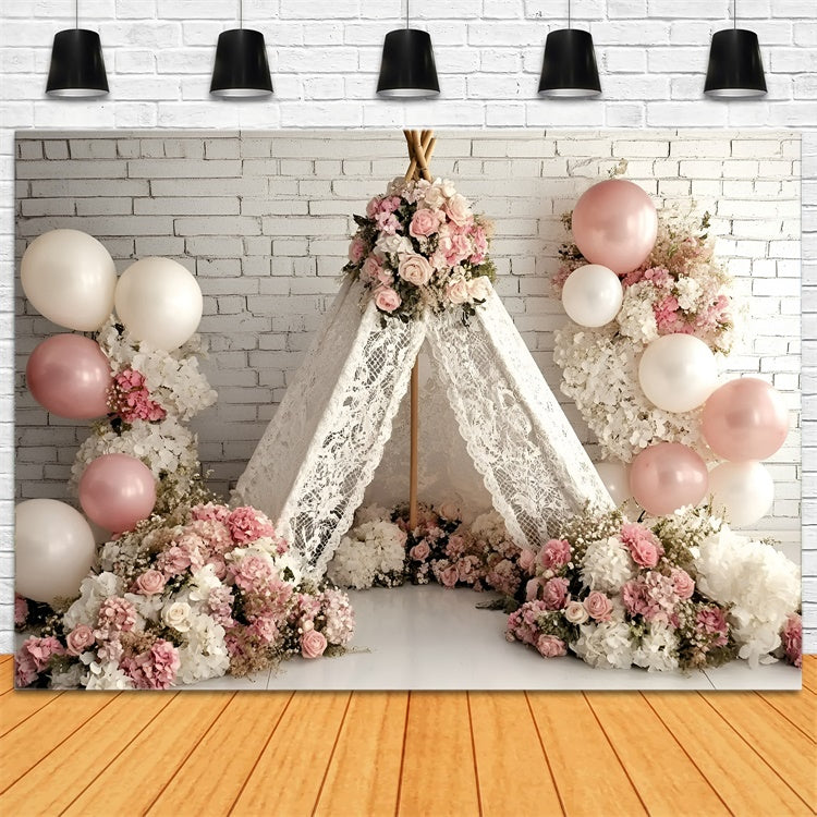 Toile de fond Photo Gâteau Smash Fille Tente Rose Fleurie GQ6-340