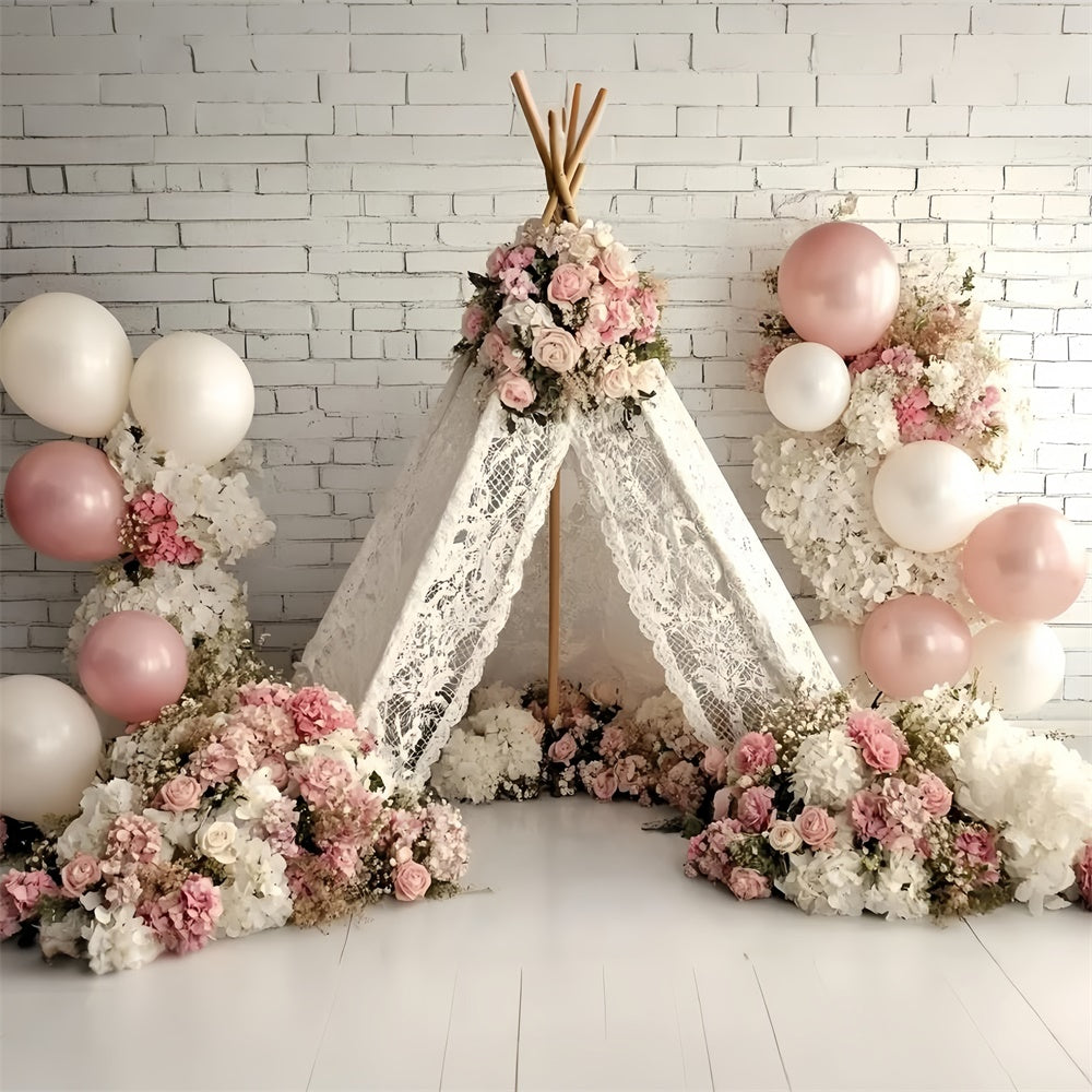 Toile de fond Photo Gâteau Smash Fille Tente Rose Fleurie GQ6-340