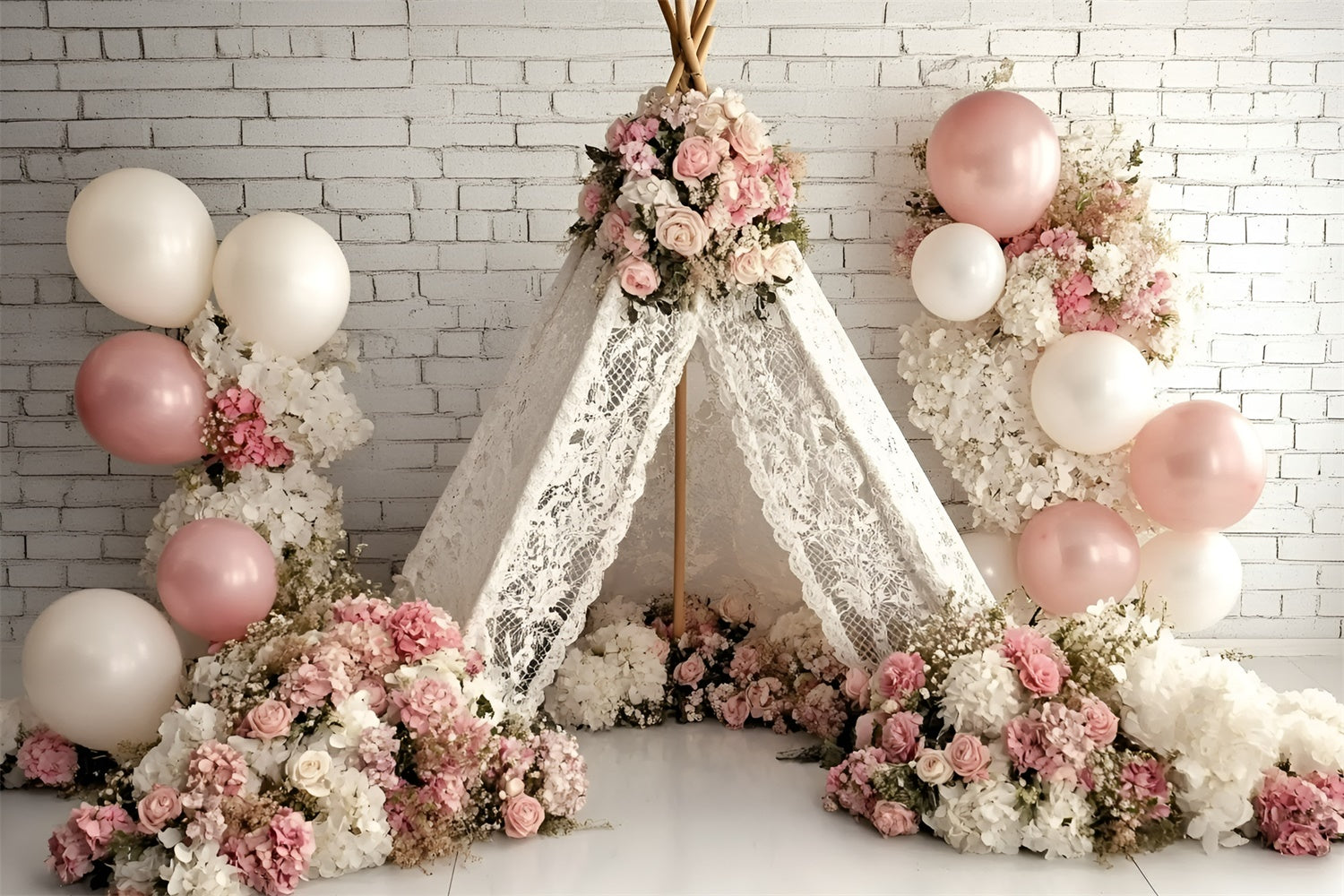 Toile de fond Photo Gâteau Smash Fille Tente Rose Fleurie GQ6-340