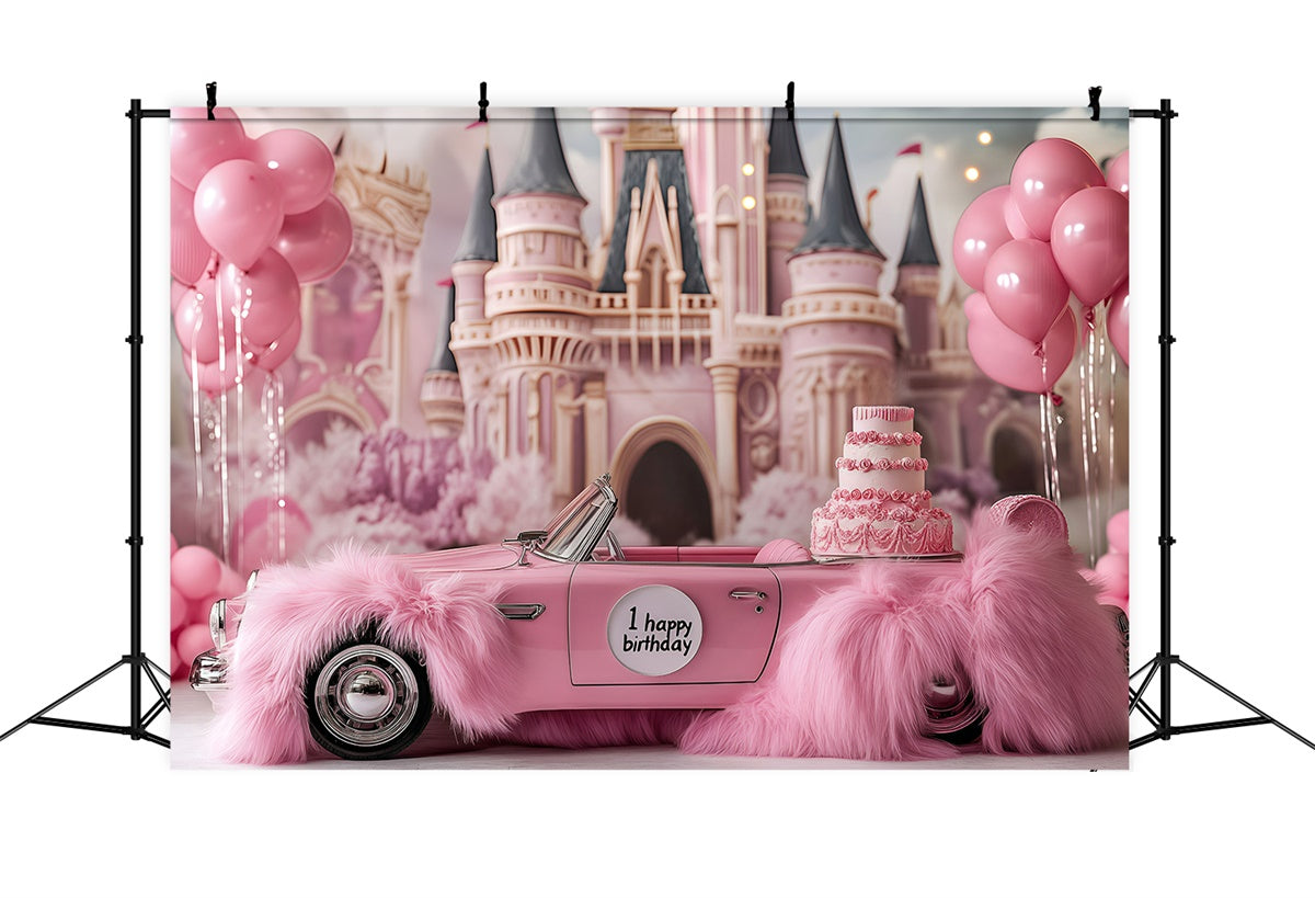 Toile de fond Photo Gâteau Smash Voiture Rose Château Magique GQ6-341