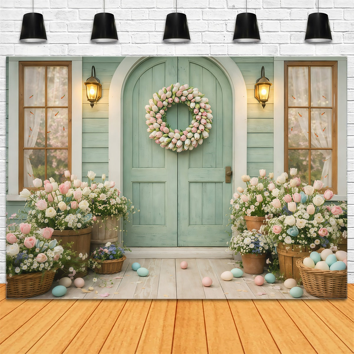 Fond de Pâques Entrée Couronne Fleurs Printanières GQ61-21