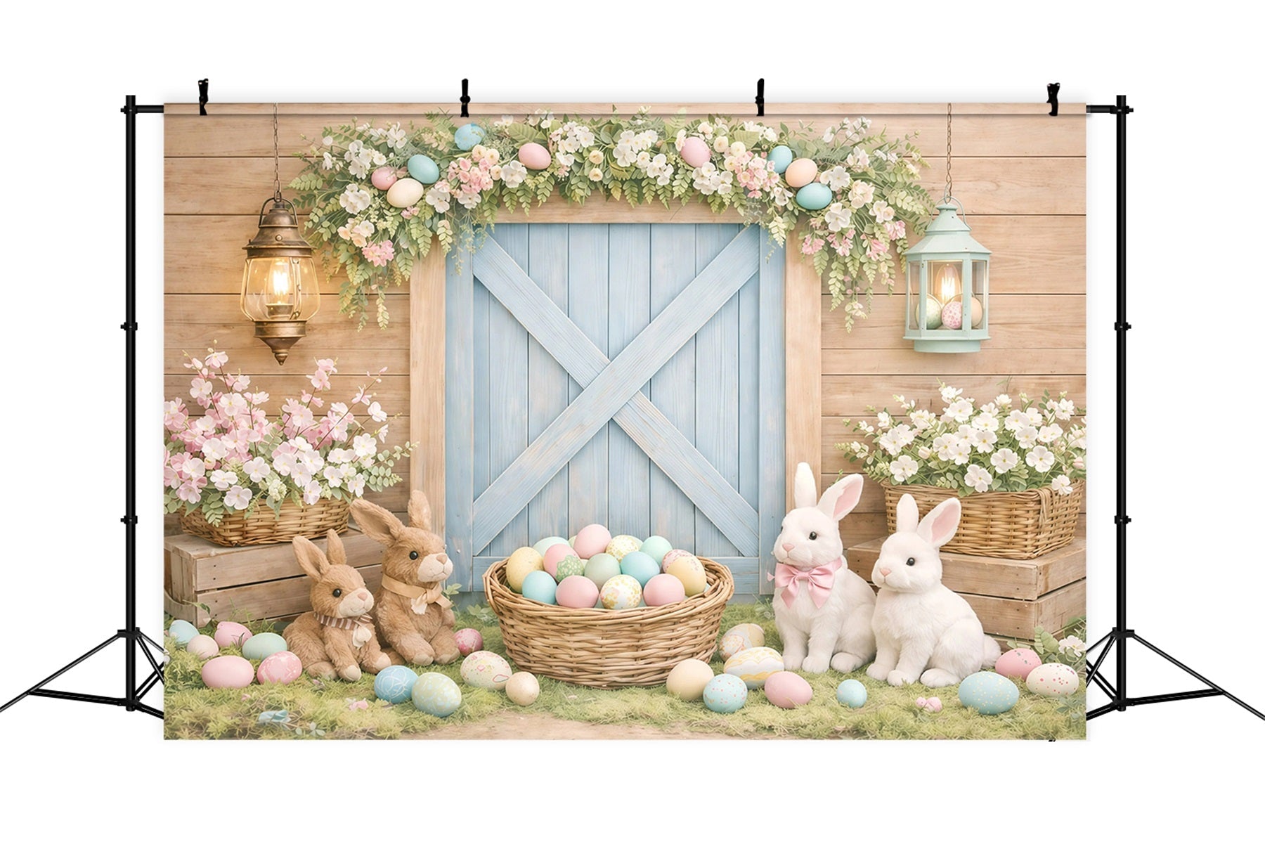 Toile de fond de Pâques Porte Grange Rustique Lapin GQ61-28
