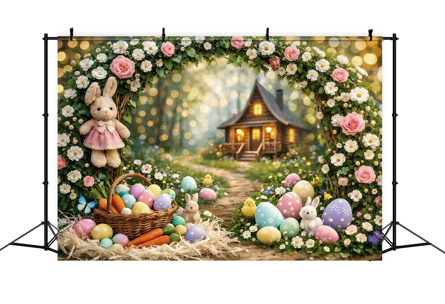 Toile de fond Pâques Cottage Lapin Forêt Enchantée GQ61-31