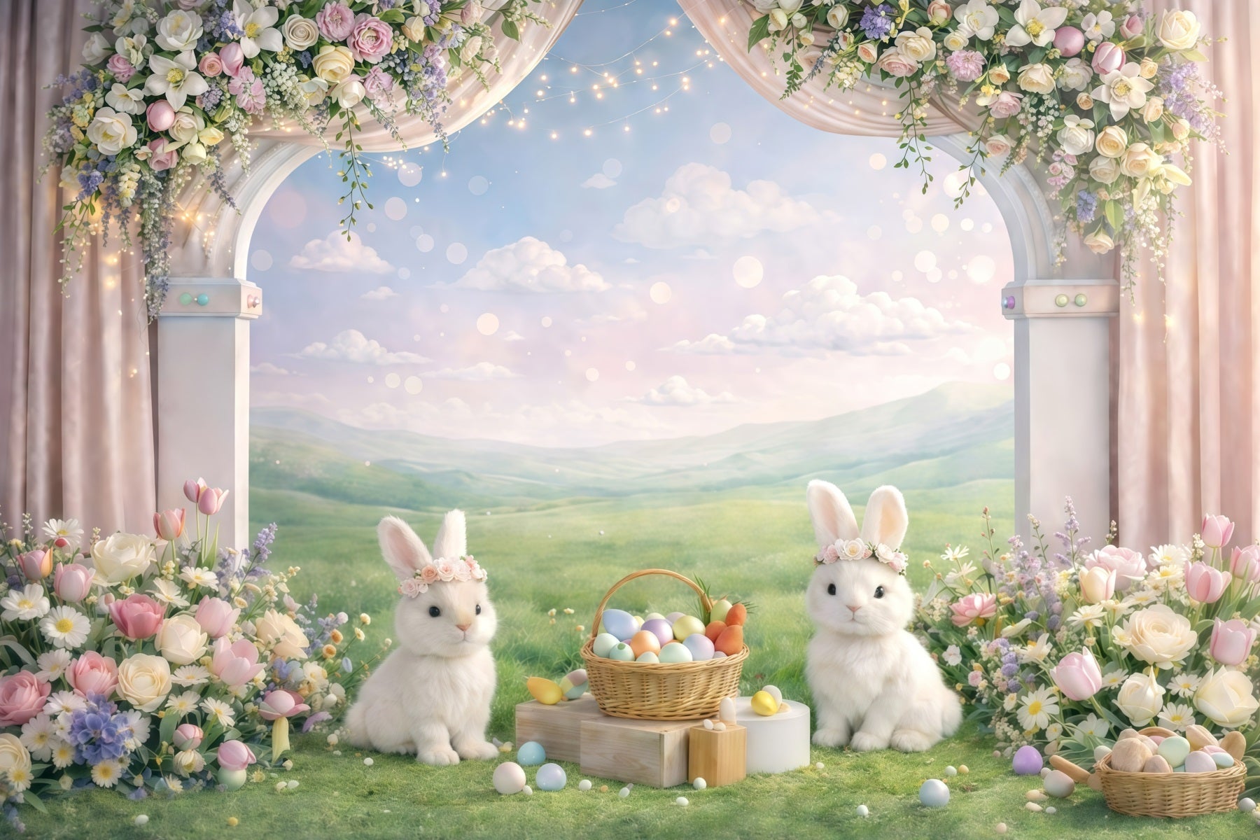Fond de Pâques Arche Jardin Lapin Prairie GQ61-41