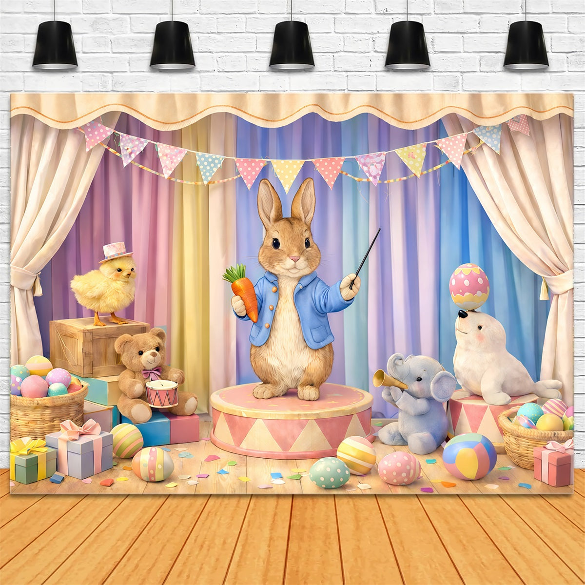 Fond Photo Pâques Scène Cirque Lapin Dessin Animé GQ61-42