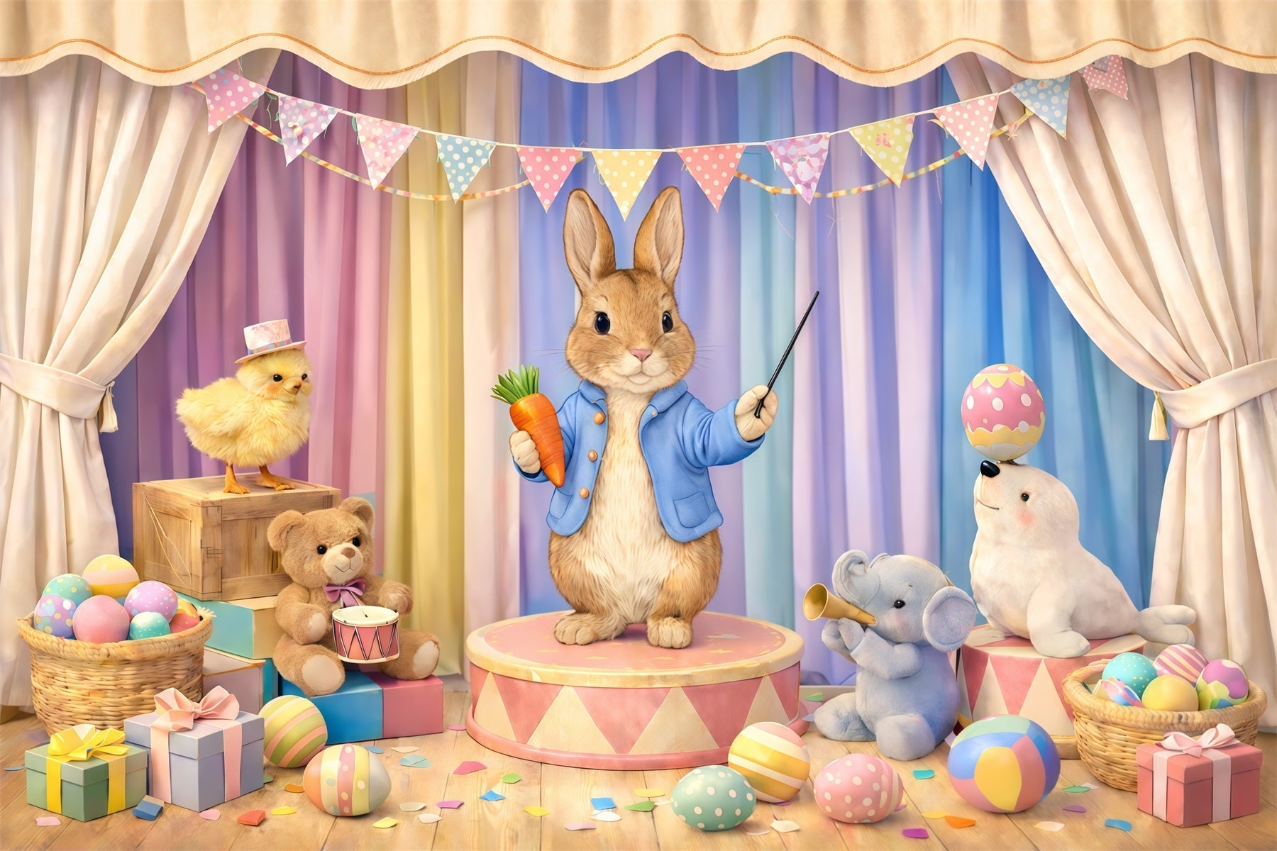 Fond Photo Pâques Scène Cirque Lapin Dessin Animé GQ61-42