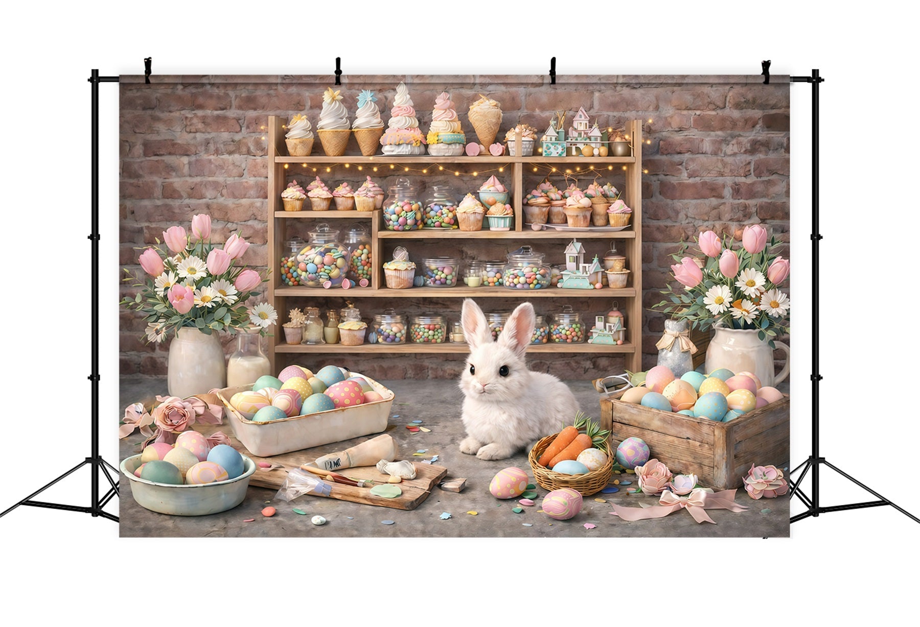 Toile de fond Pâques Atelier Desserts Lapin Rustique GQ61-43