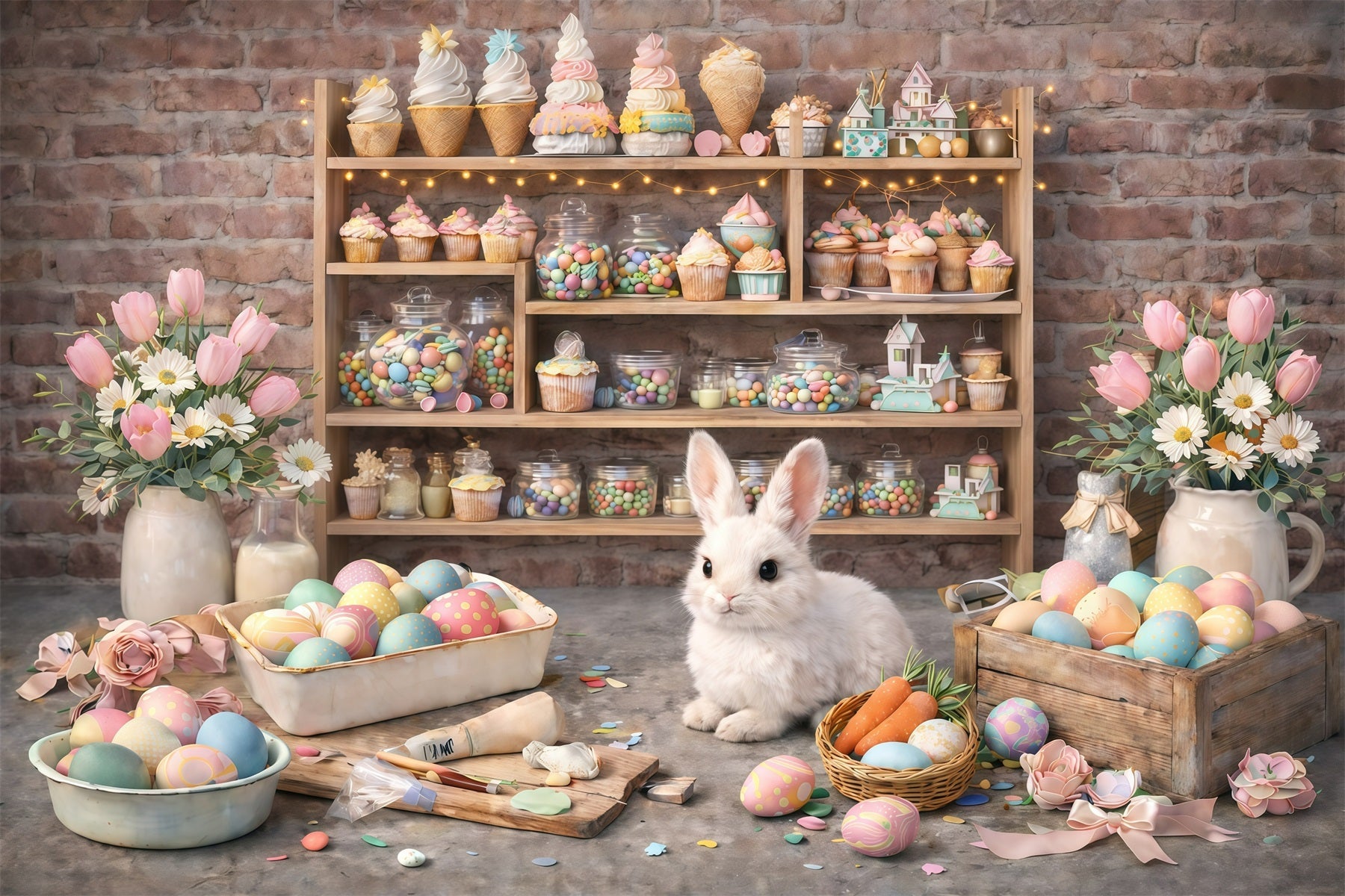 Toile de fond Pâques Atelier Desserts Lapin Rustique GQ61-43