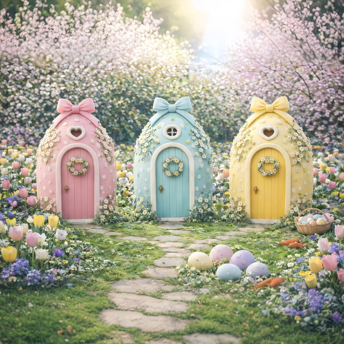 Toile de fond Pâques Trio Cottage Féerique Pastel GQ61-47