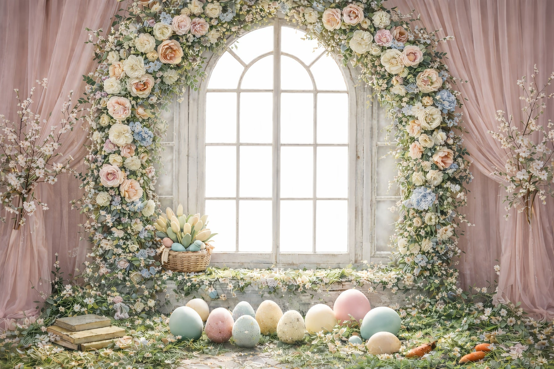 Fond de Pâques Arche Florale Lumière Fenêtre GQ61-49