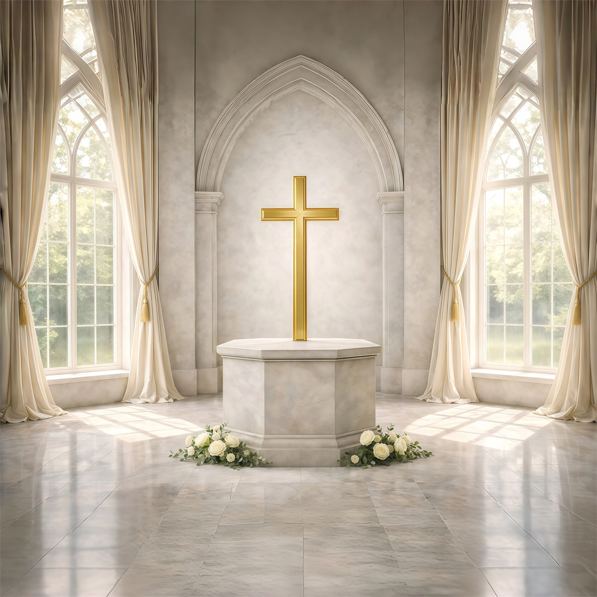 Toile de fond de Pâques Lumière Fenêtre Croix Dorée GQ61-52