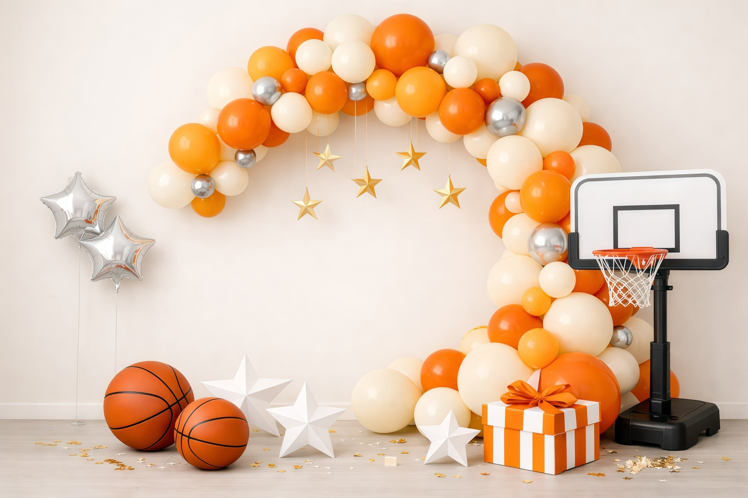 Fond Studio Photo Sport Basketball Arche Ballons Orange Boîte Cadeau GQ61-70
