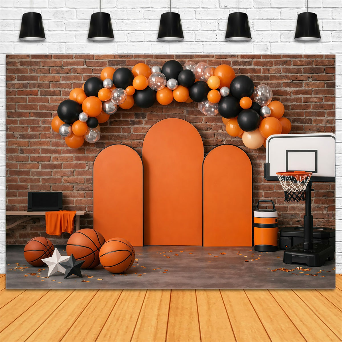 Fond Photo Sport Basketball Arche Ballons Mur Briques GQ61-72