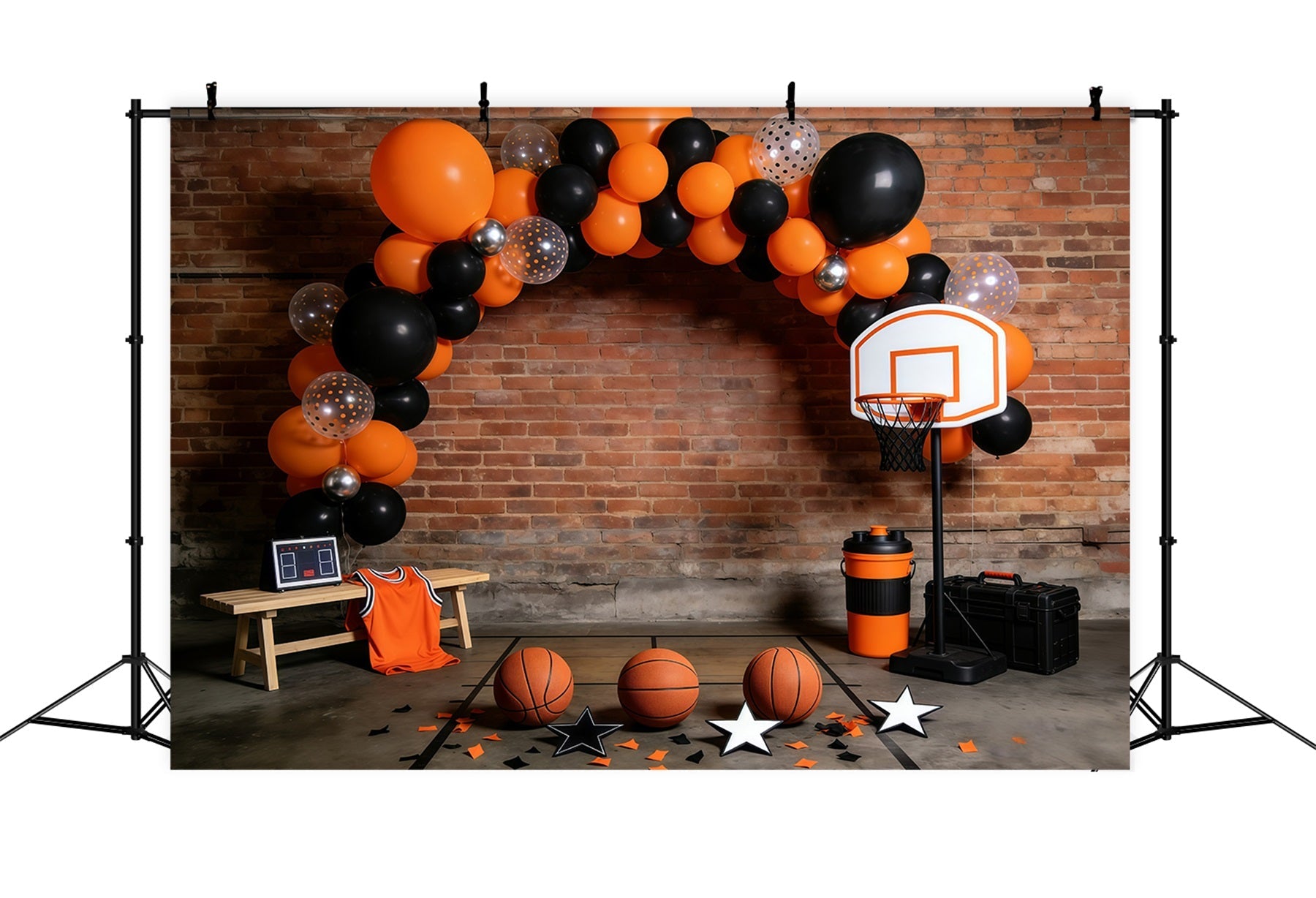 Toile de fond Sport Basketball Arche Ballons Mur Briques GQ61-73