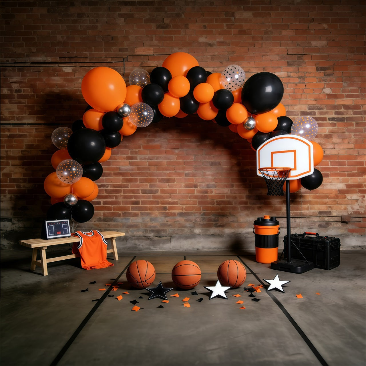 Toile de fond Sport Basketball Arche Ballons Mur Briques GQ61-73