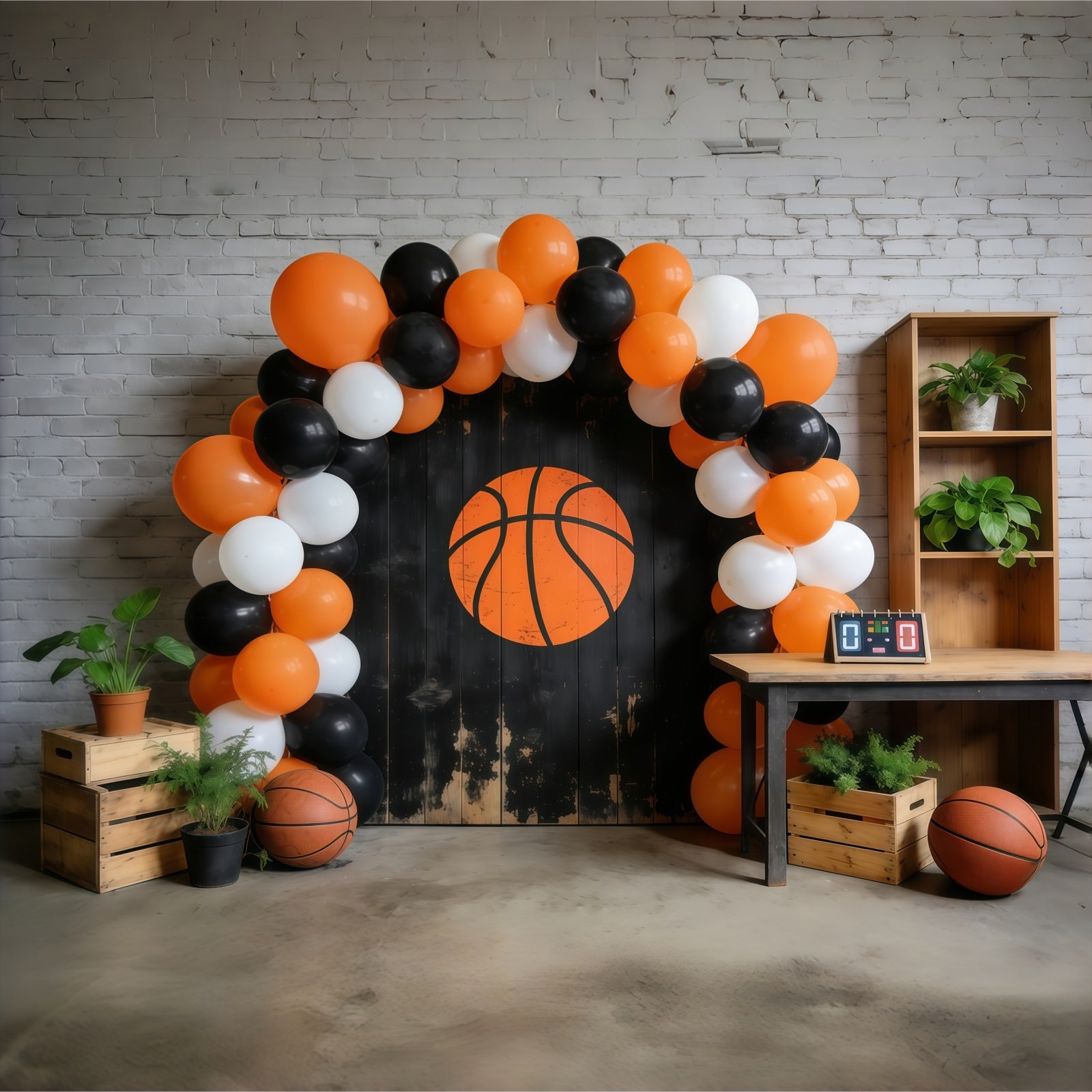 Fond Studio Photo Basketball Arche Ballons Mur Rustique GQ61-74