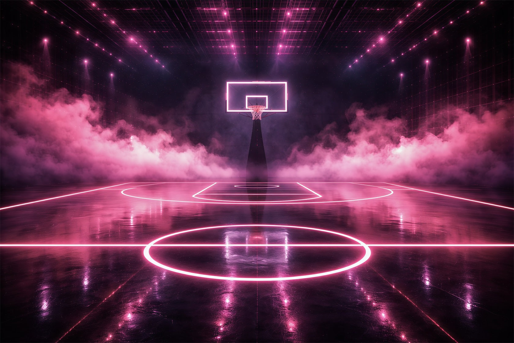 Fond Studio Photo Sport Basketball Terrain Arène Néon Rose GQ61-78