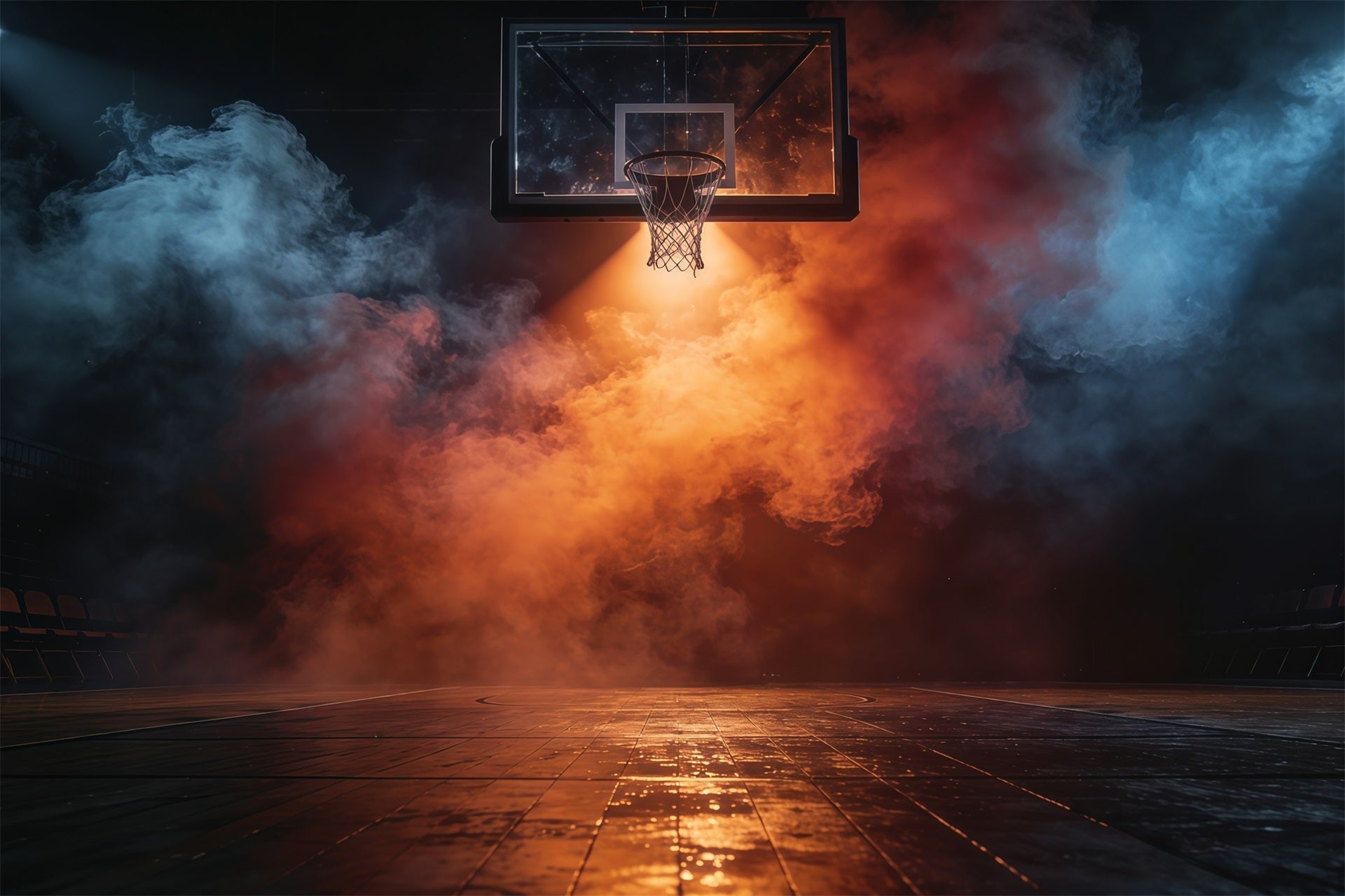 Toile de fond Photo Sport Basketball Terrain Projecteur Fumée Feu GQ61-79