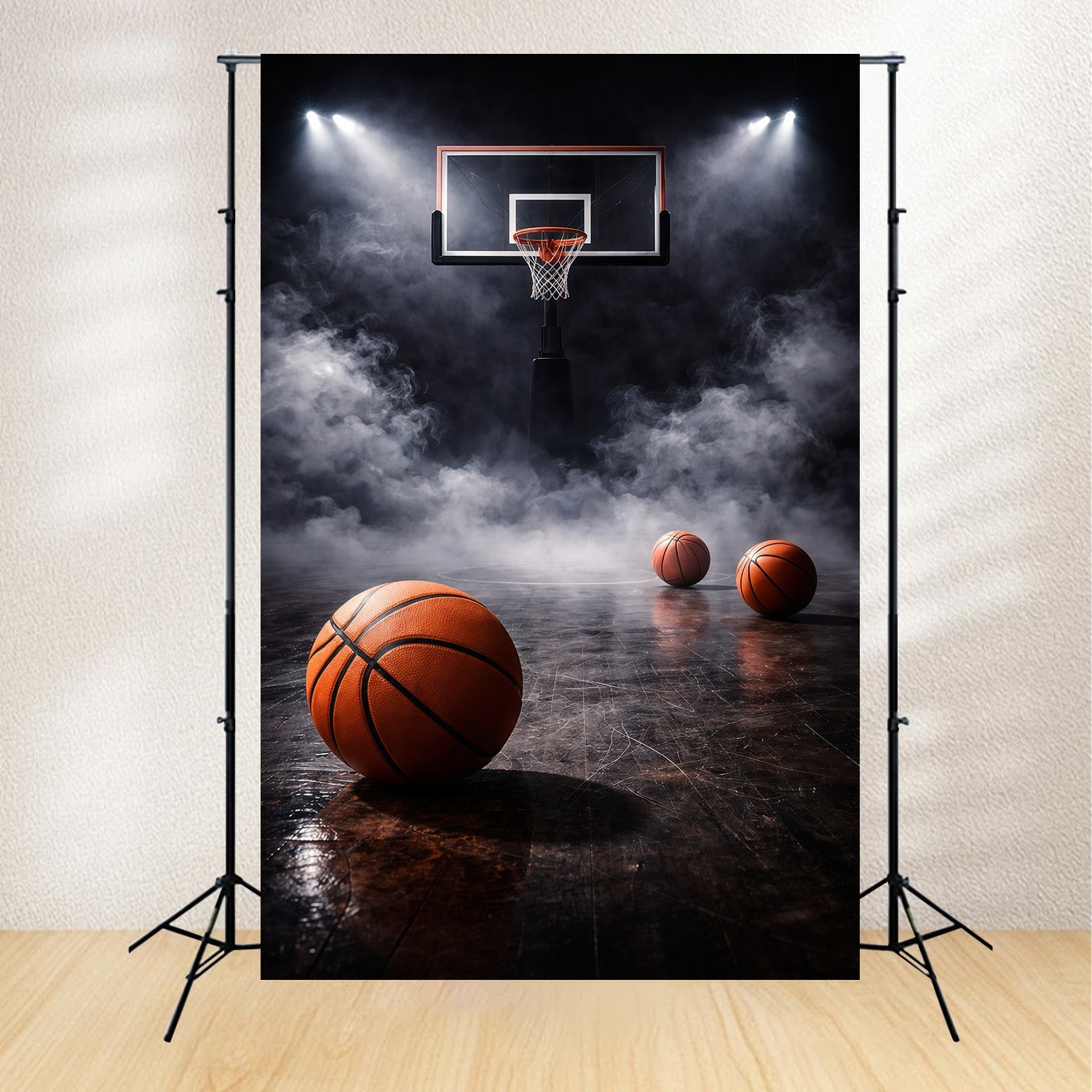Fond Studio Photo Basketball Terrain Projecteur Fumée Ambiance Sombre GQ61-82