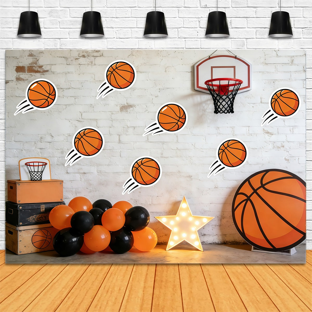 Toile de fond Photo Basketball Mur Briques Ballon Dessin Animé GQ61-83