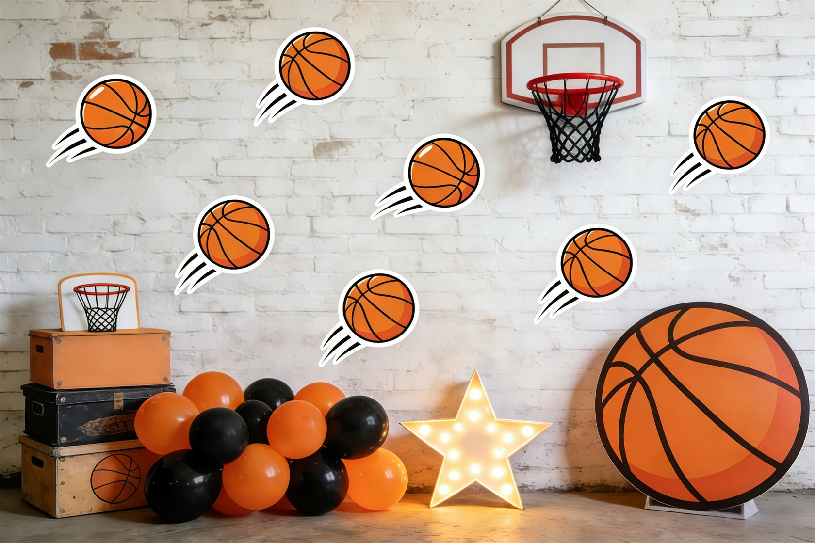 Toile de fond Photo Basketball Mur Briques Ballon Dessin Animé GQ61-83