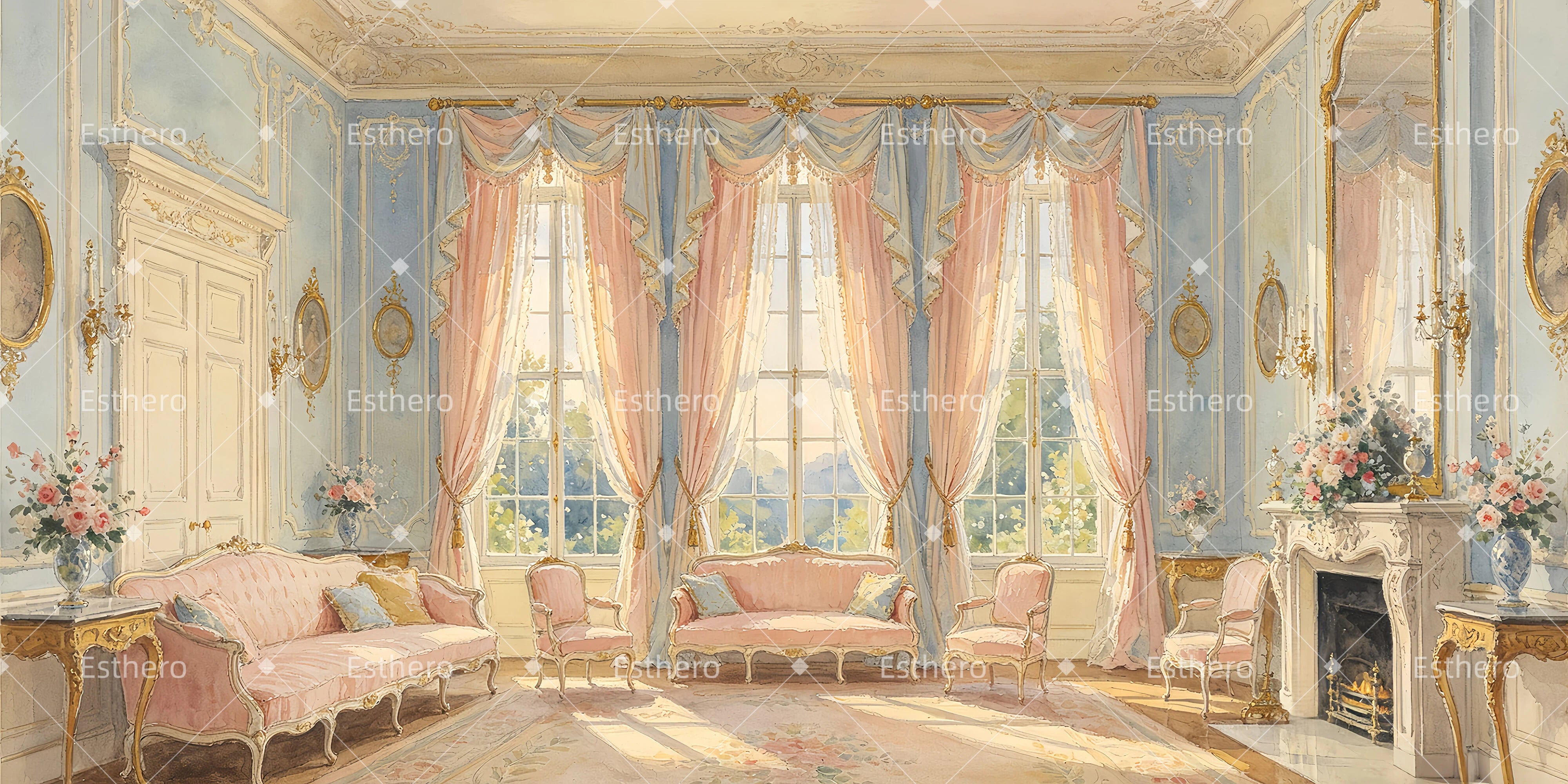 Toile de fond intérieur palais théâtre scolaire décor scène GQ64-T10