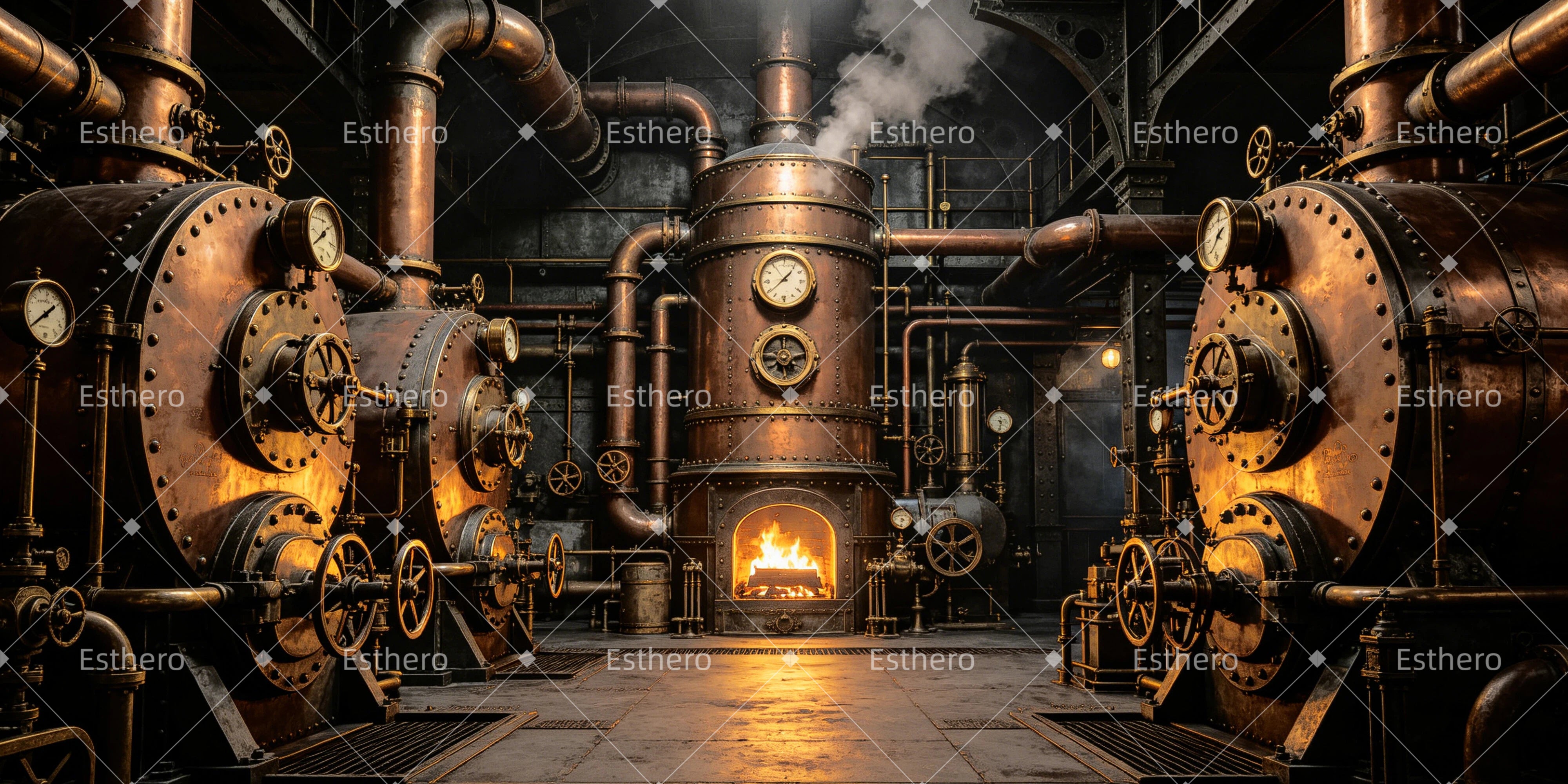Toile de fond Steampunk chaudière vapeur chaufferie décor VBS GQ64-T16