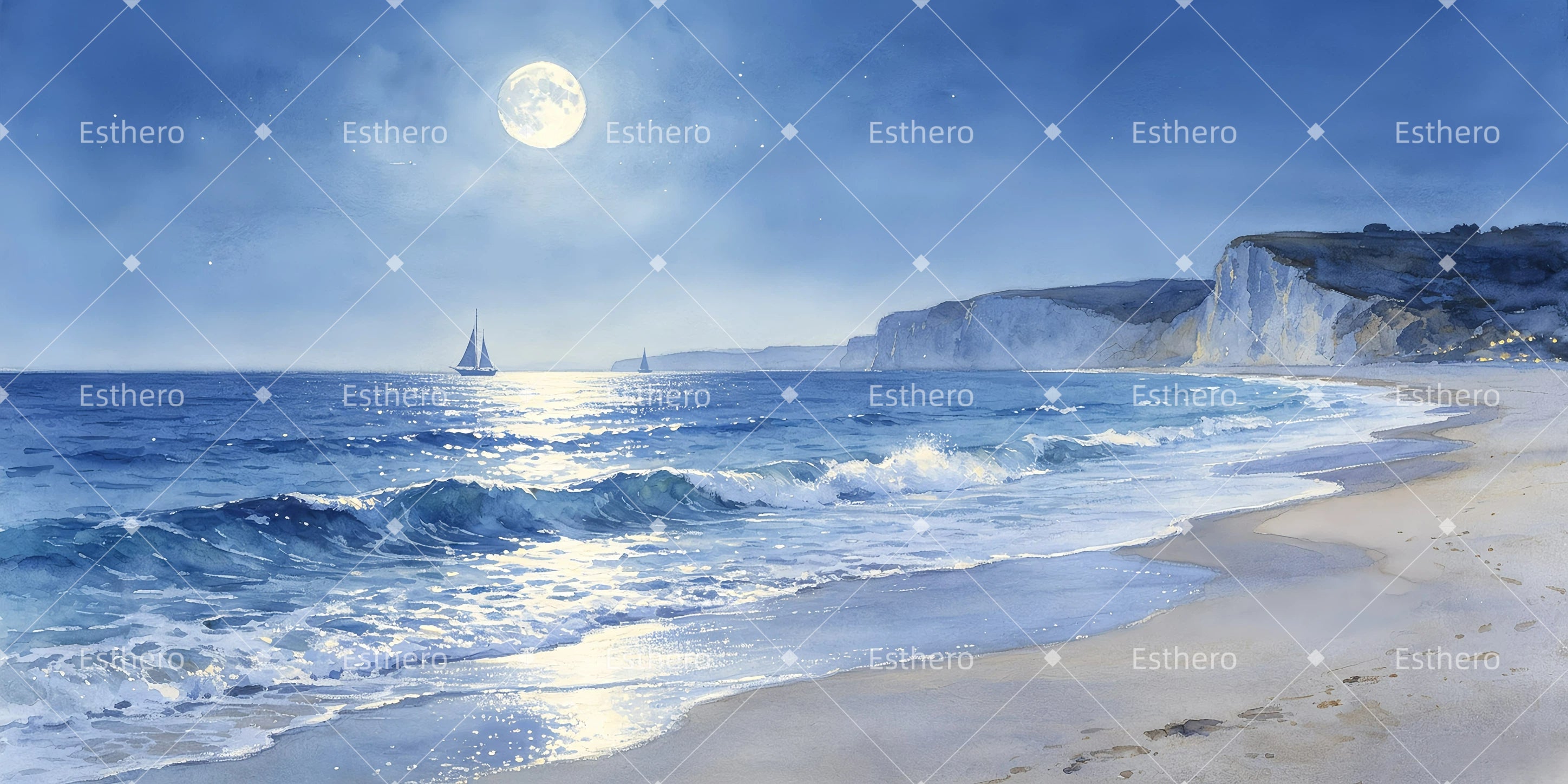 Décor panoramique de plage au clair de lune pour théâtre GQ65-T108