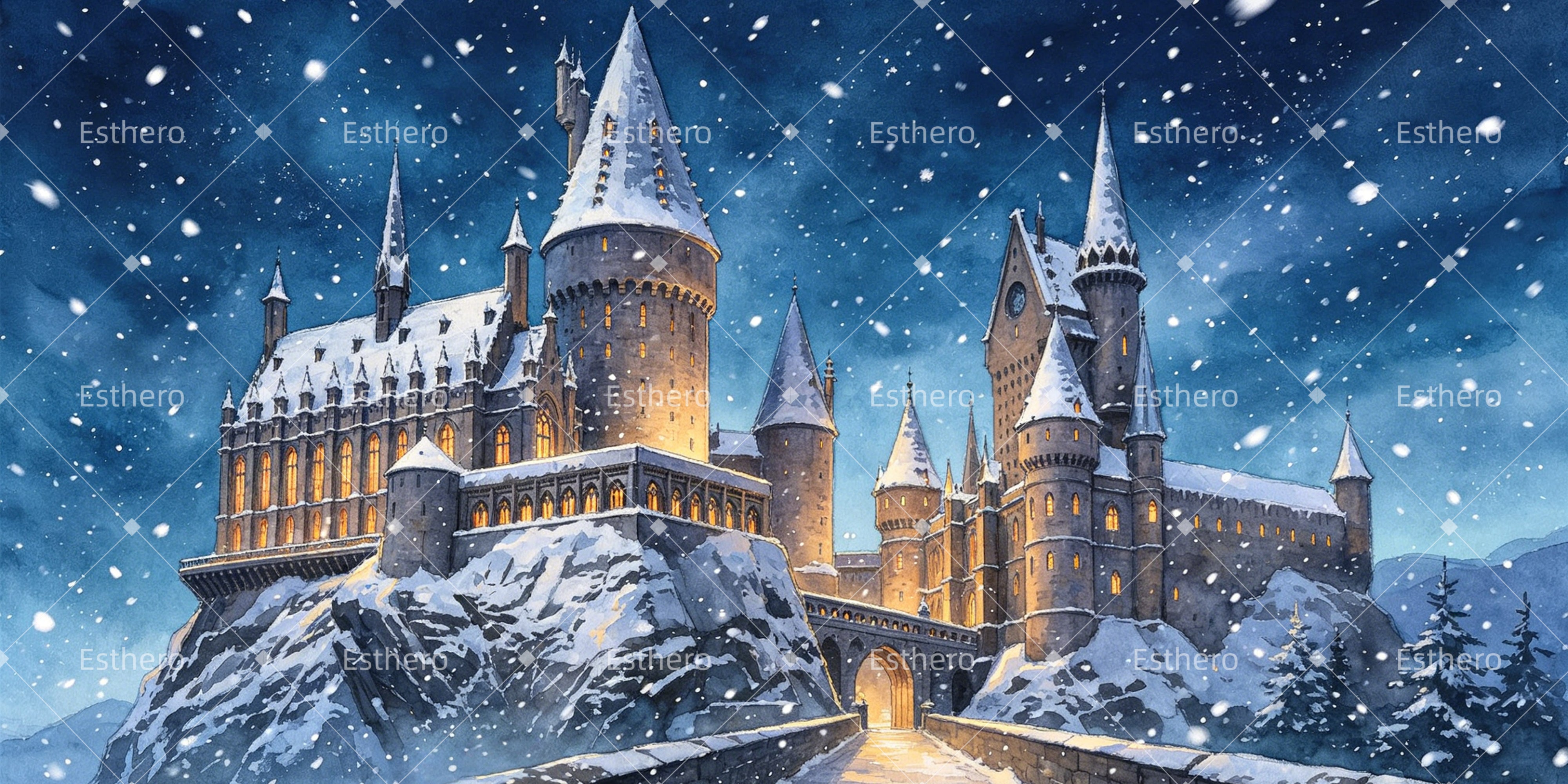 Toile de fond de cinéma Château extérieur hiver GQ65-T11