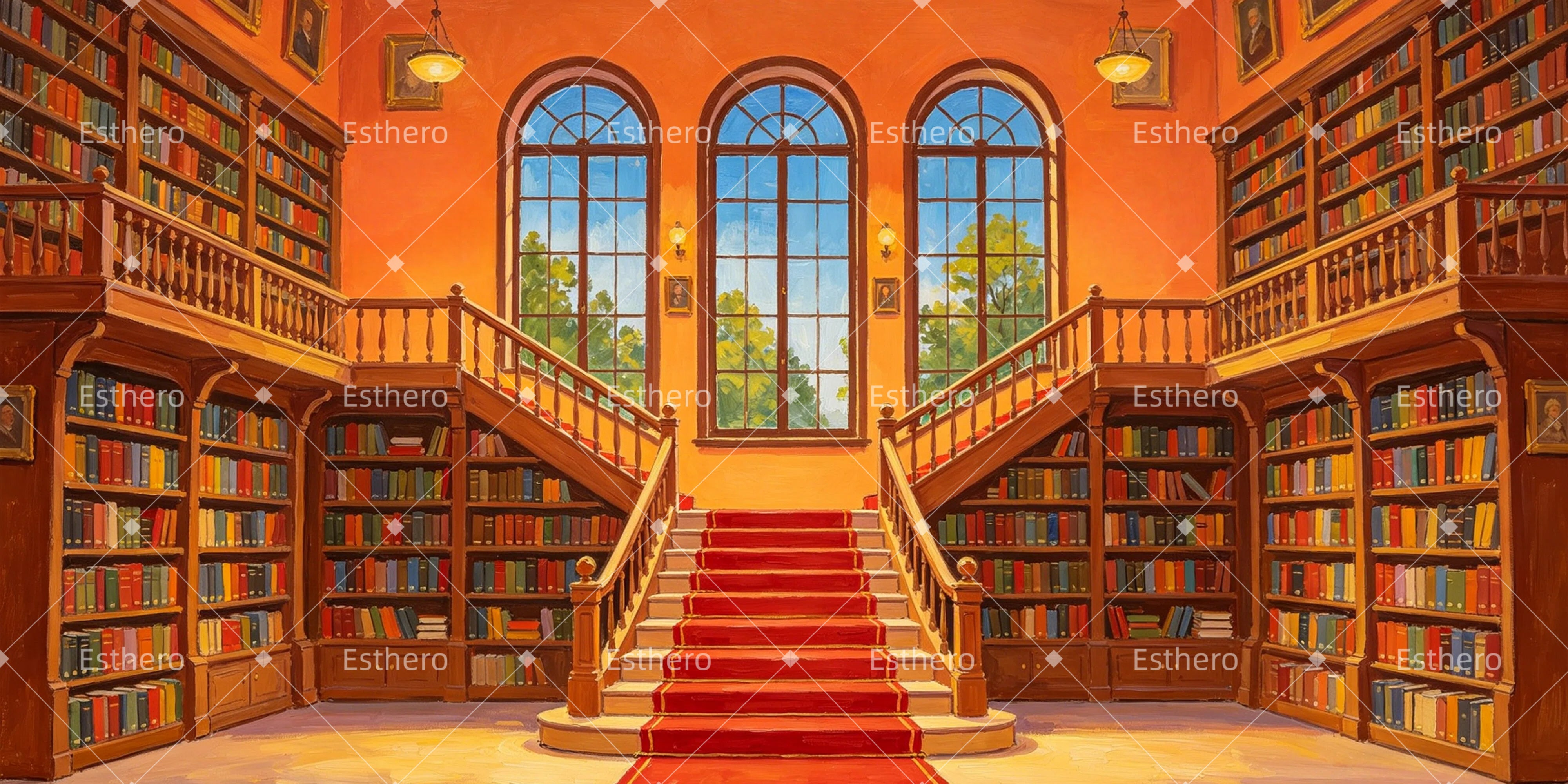 Toile de fond professionnelle Bibliothèque de sorcier GQ65-T13