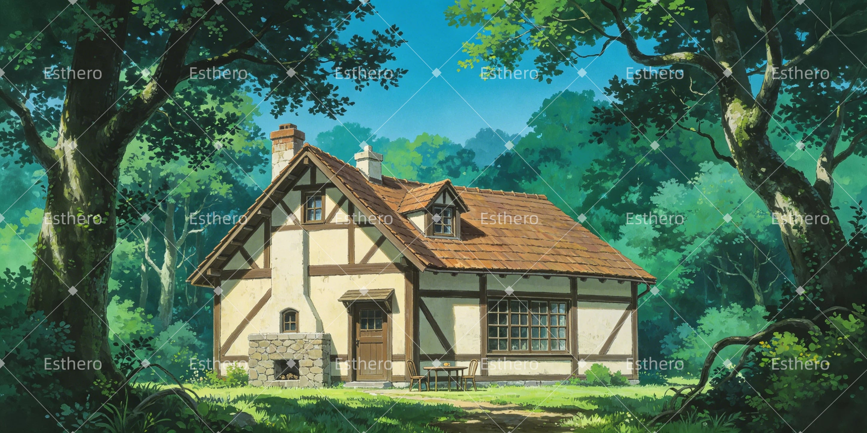 Toile de fond cabane en bois rurale décor de scène GQ65-T34