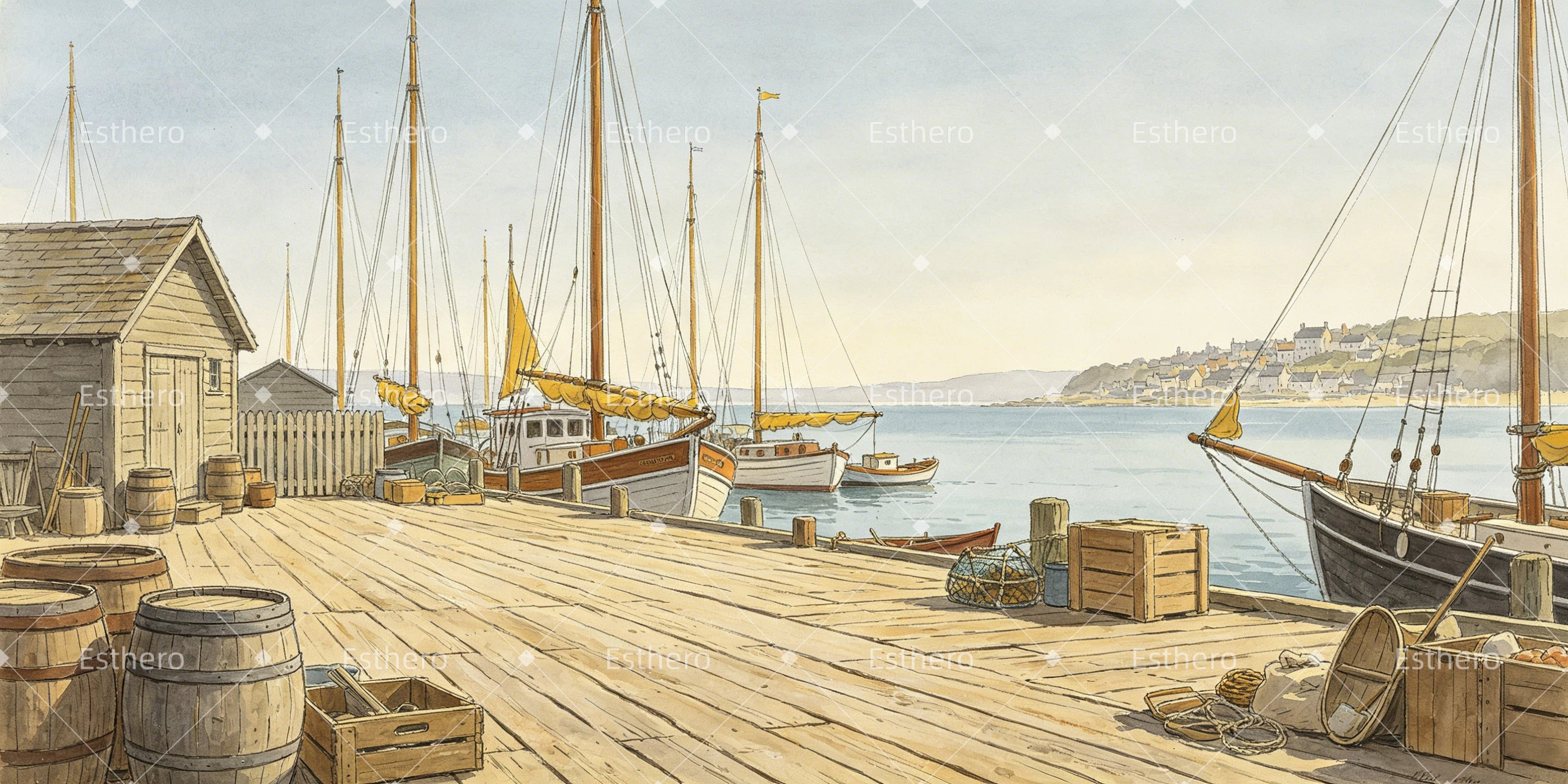 Toile de fond docks du port décor de cinéma GQ65-T38