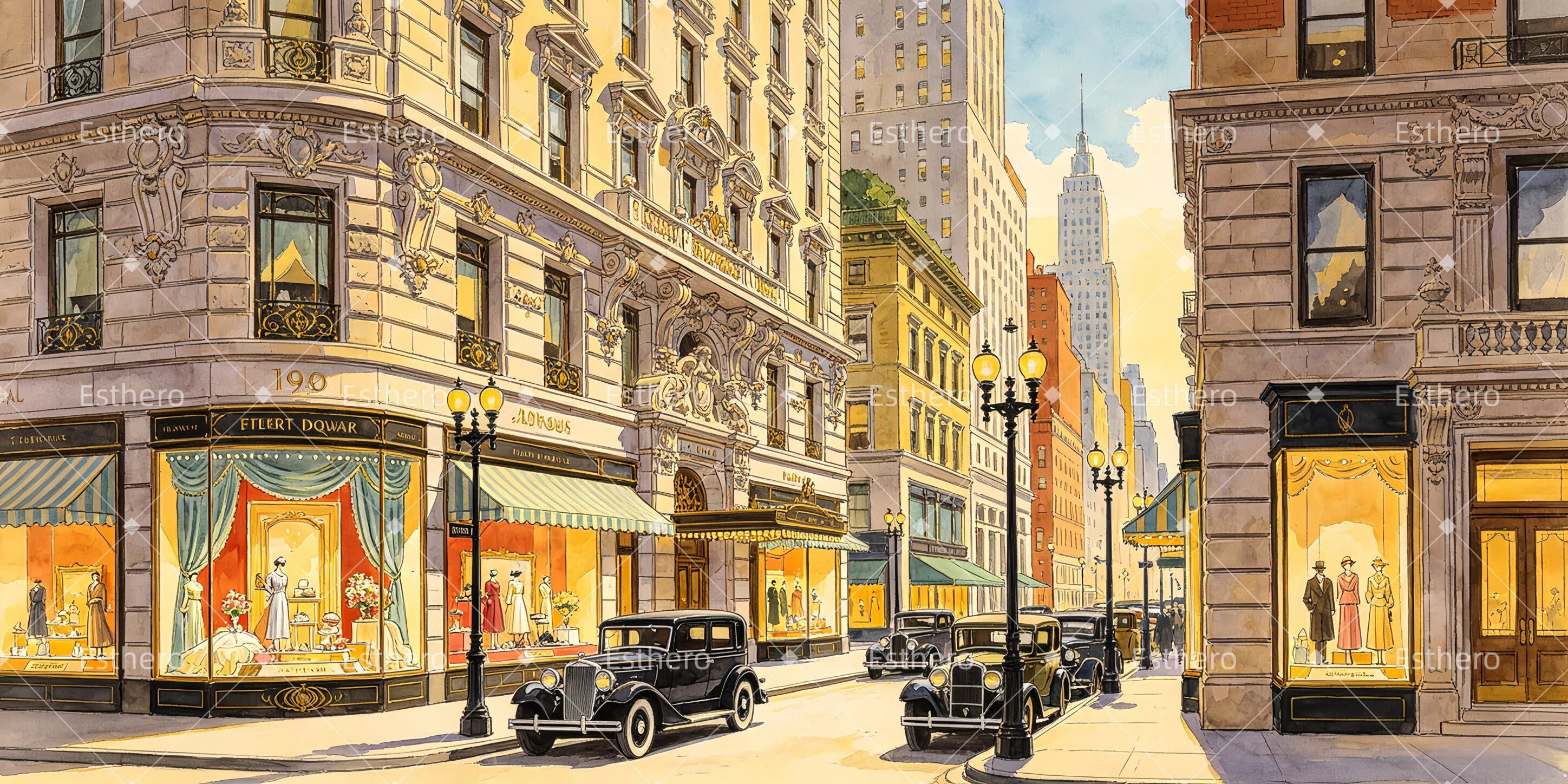 Décor de Scène Cinquième Avenue Rue Élégante de New York GQ66-T13