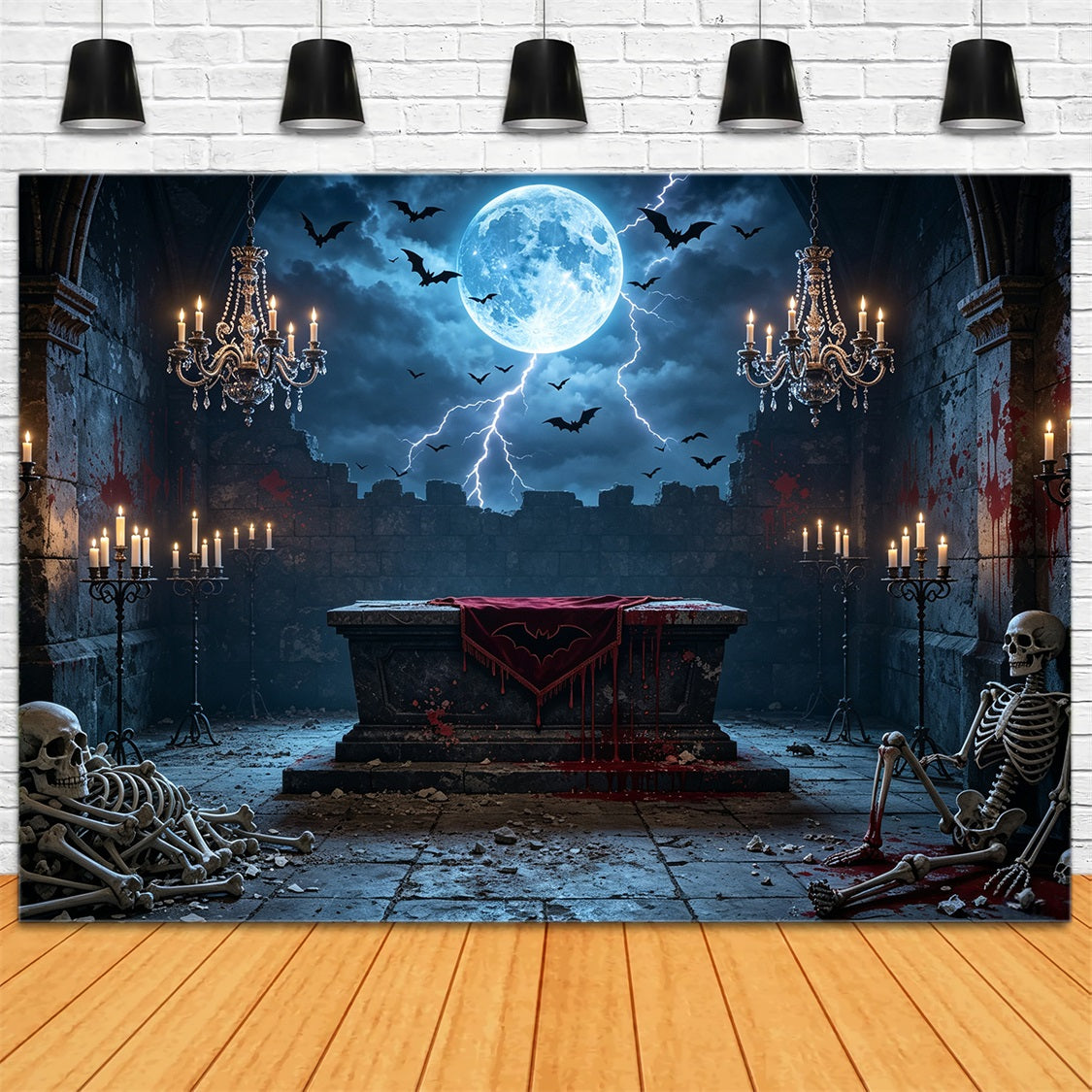 Décor De Vampire Avec Autel De Squelette Ensanglanté Au Clair De LuneIdéal Pour D'Halloween GQ67-100