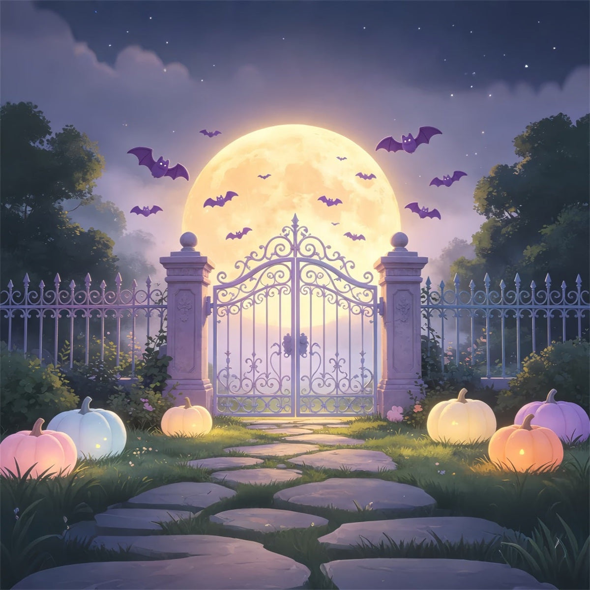 Décor De Batcave Portail De Jardin Au Clair De Lune Pastel Décor D'Halloween Pastel GQ67-104