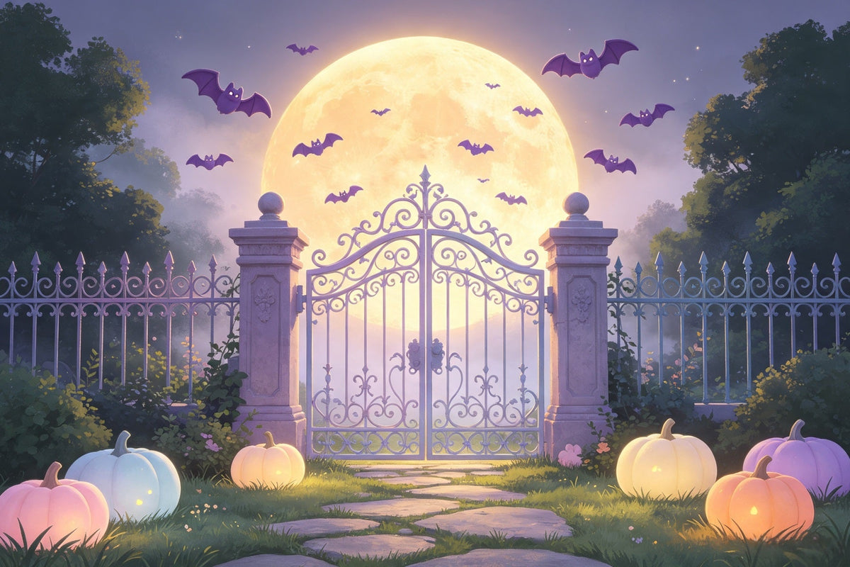 Décor De Batcave Portail De Jardin Au Clair De Lune Pastel Décor D'Halloween Pastel GQ67-104
