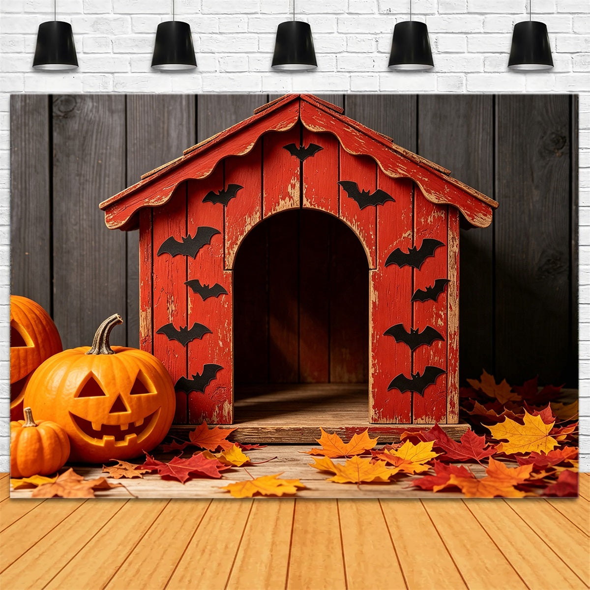 Décor De Fond D'Halloween Pour Chien Chauve-Souris Rustique Citrouille AbriRouleau GQ67-108