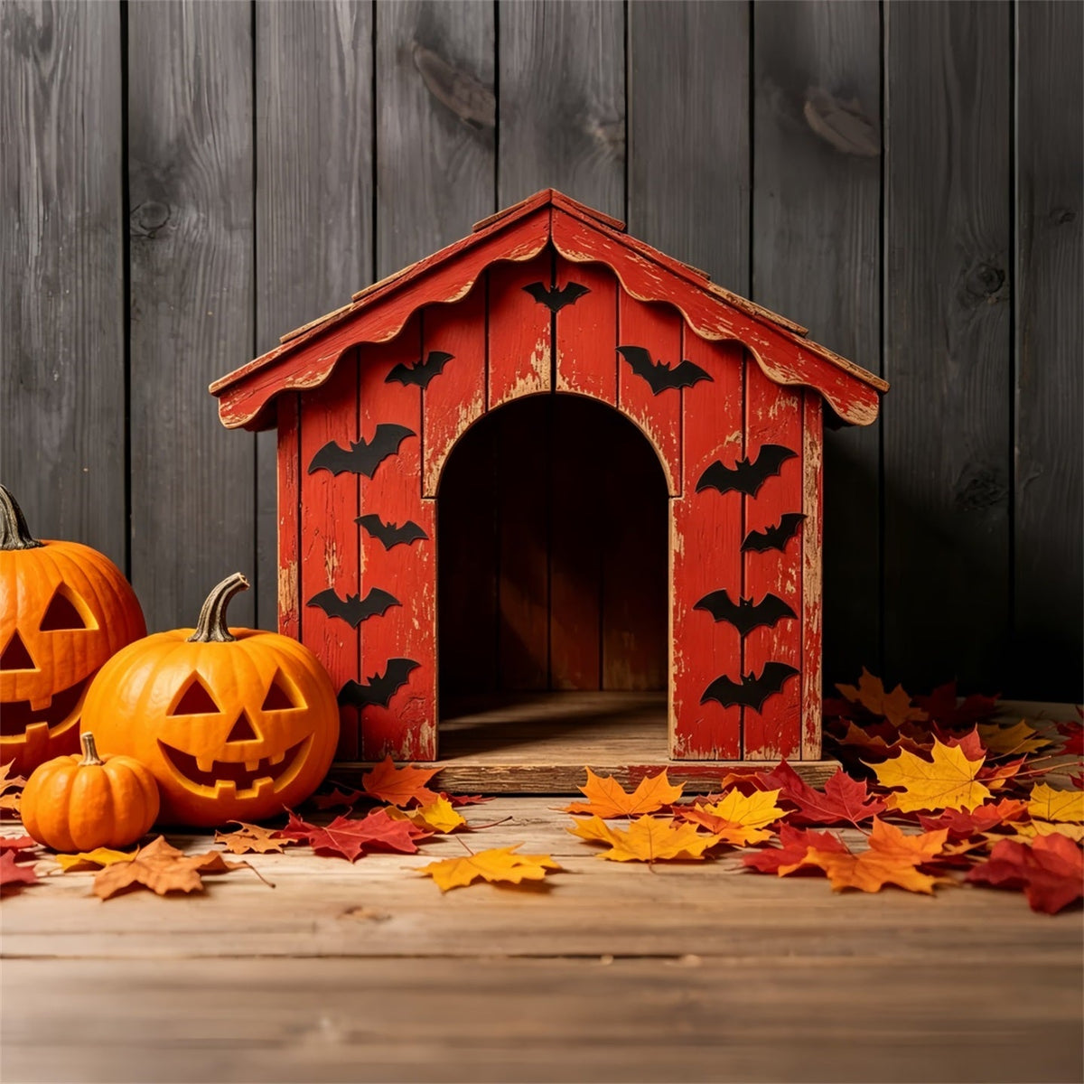 Décor De Fond D'Halloween Pour Chien Chauve-Souris Rustique Citrouille AbriRouleau GQ67-108
